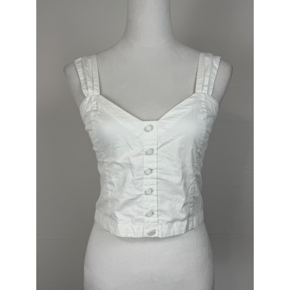 Abercrombie & Fitch Women Cotton Top Size M White Button Front Smocked Back Crop
